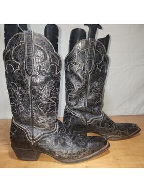 J B DILLON sz 9 B black Goat Western Cowboy Cowgirl boots square toe